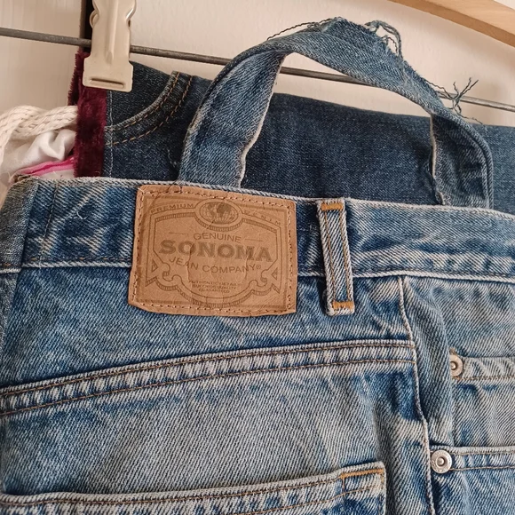 Handmade Original Design Upcycled Jeans Denim Drawstring Backpack Floral Lining - Picture 7 of 14